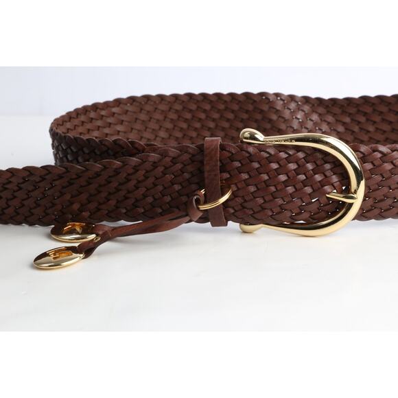 Michael Kors Belt Brown Braided Leather Gold Buckle Weave Boho Size L - Picture 10 of 16